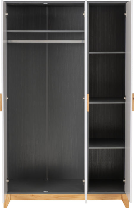 Cleveland 3 Door Wardrobe White/Grey Metal Effect