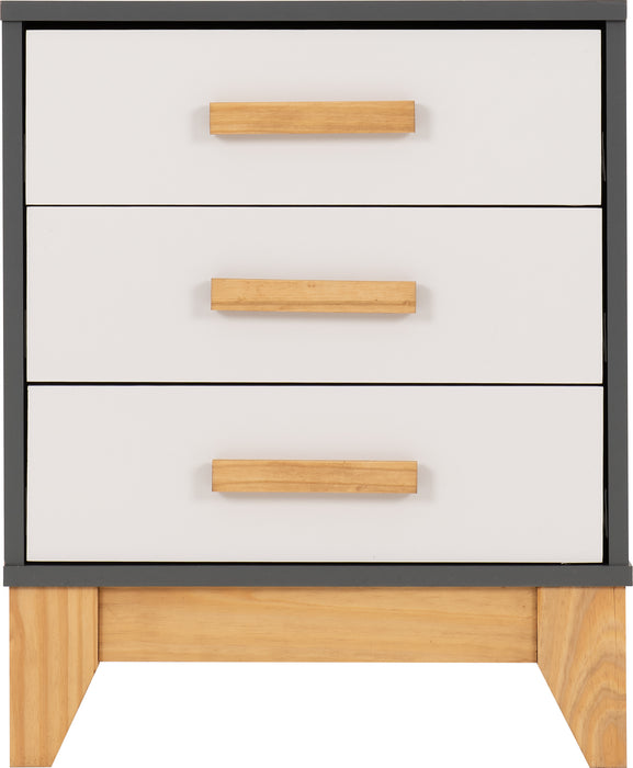 Cleveland 3 Drawer Bedside White/Grey Metal Effect