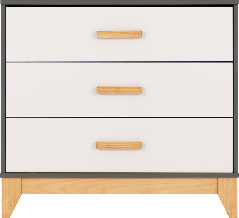 Cleveland 3 Drawer Chest White/Grey Metal Effect