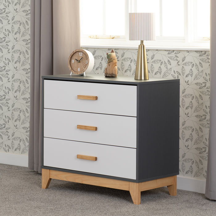 Cleveland 3 Drawer Chest White/Grey Metal Effect