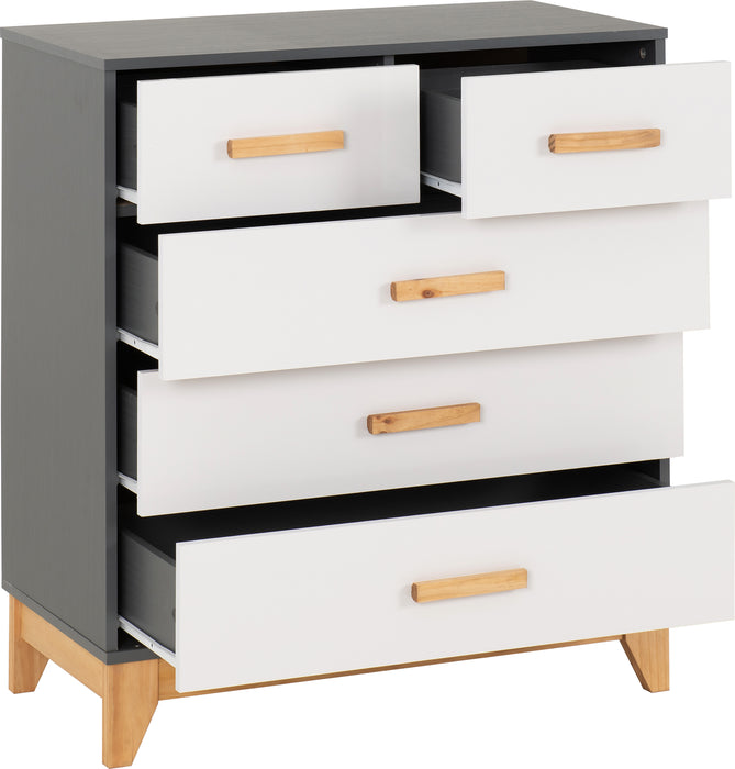 Cleveland 3+2 Drawer Chest White/Grey Metal Effect