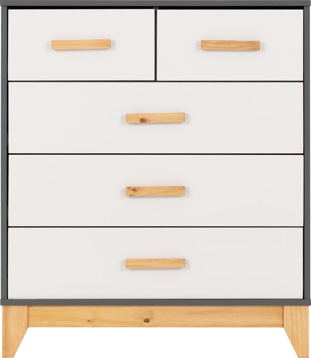 Cleveland 3+2 Drawer Chest White/Grey Metal Effect