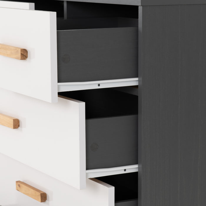 Cleveland 3+2 Drawer Chest White/Grey Metal Effect