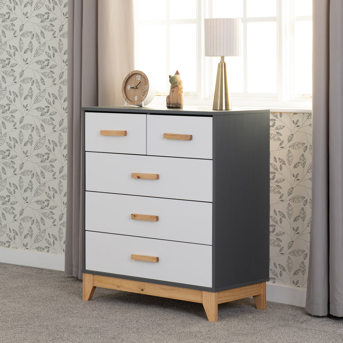 Cleveland 3+2 Drawer Chest White/Grey Metal Effect