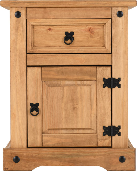 Corona 1 Drawer 1 Door Bedside Cabinet Distressed Waxed Pine