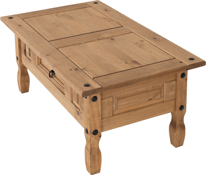 Corona 1 Drawer Coffee Table Distressed Waxed Pine