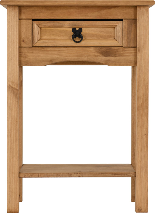 Corona 1 Drawer Console Table with Shelf Distressed Waxed Pine