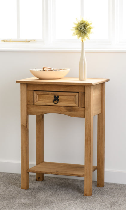 Corona 1 Drawer Console Table with Shelf Distressed Waxed Pine