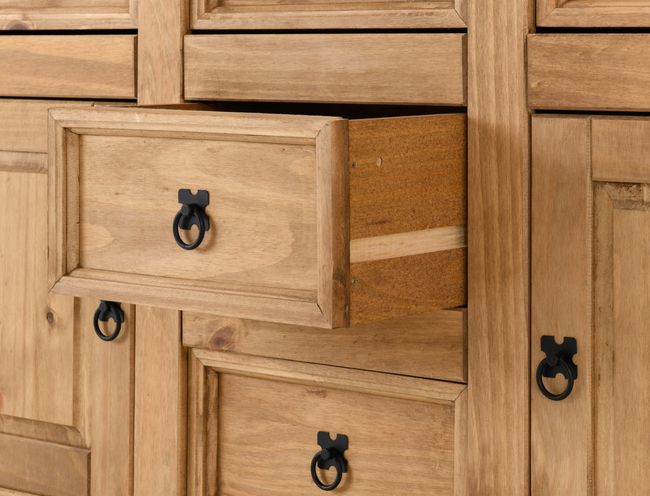 Corona 2 Door 5 Drawer Sideboard Distressed Waxed Pine