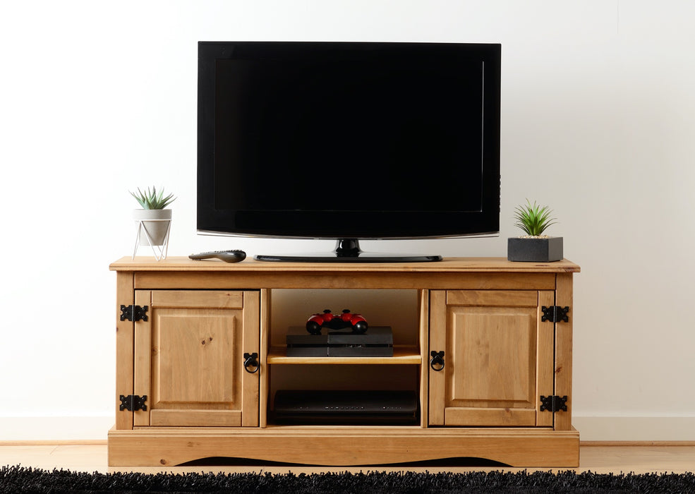 Corona 2 Door 1 Shelf Flat Screen TV Unit Distressed Waxed Pine