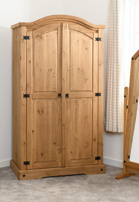 Corona 2 Door Wardrobe Distressed Waxed Pine