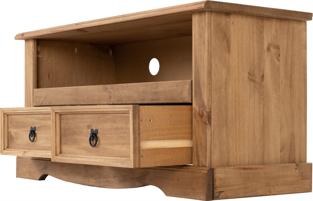 Corona 2 Drawer Flat Screen TV Unit Distressed Waxed Pine