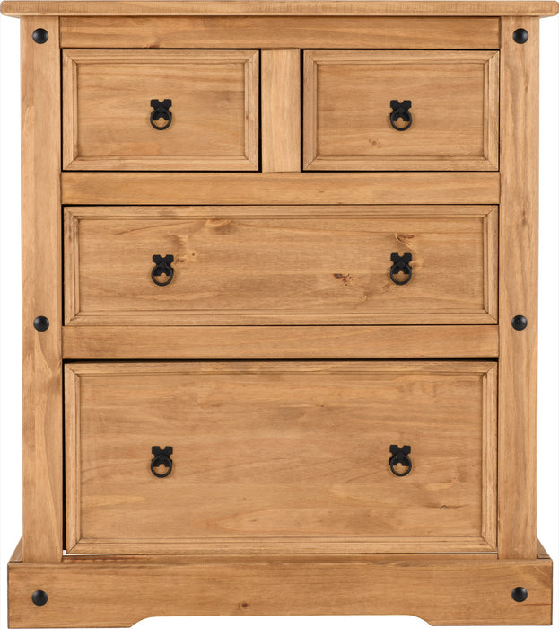 Corona 2+2 Drawer Chest Distressed Waxed Pine