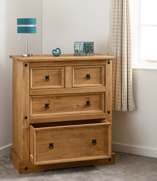 Corona 2+2 Drawer Chest Distressed Waxed Pine