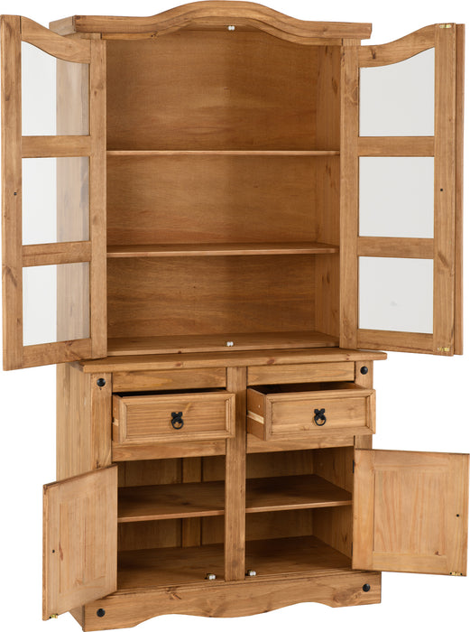 Corona 3' Buffet Hutch Distressed Waxed Pine/Clear Glass