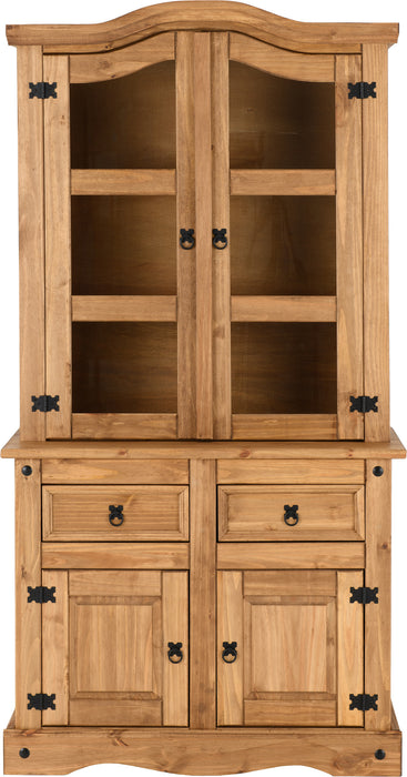 Corona 3' Buffet Hutch Distressed Waxed Pine/Clear Glass