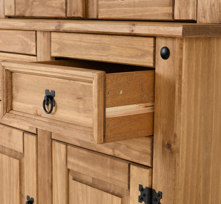 Corona 3' Buffet Hutch Distressed Waxed Pine/Clear Glass