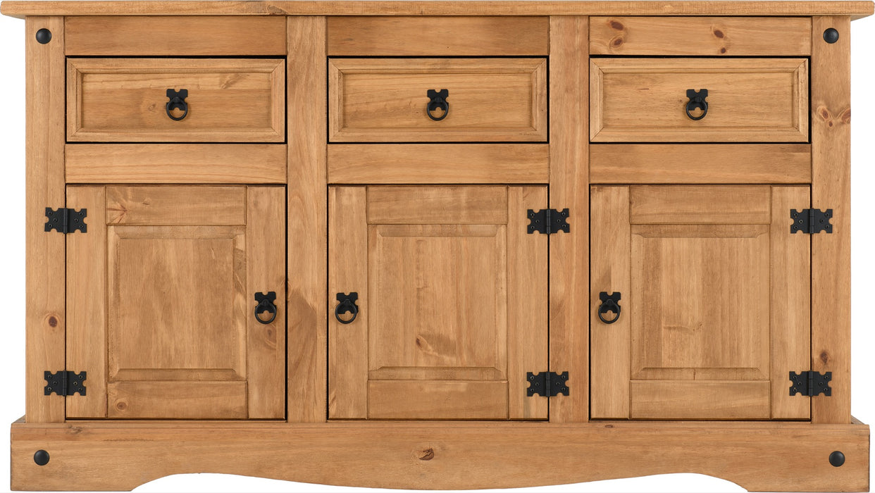 Corona 3 Door 3 Drawer Sideboard Distressed Waxed Pine