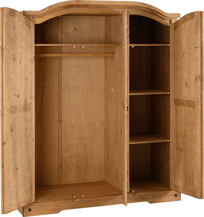 Corona 3 Door Wardrobe Distressed Waxed Pine