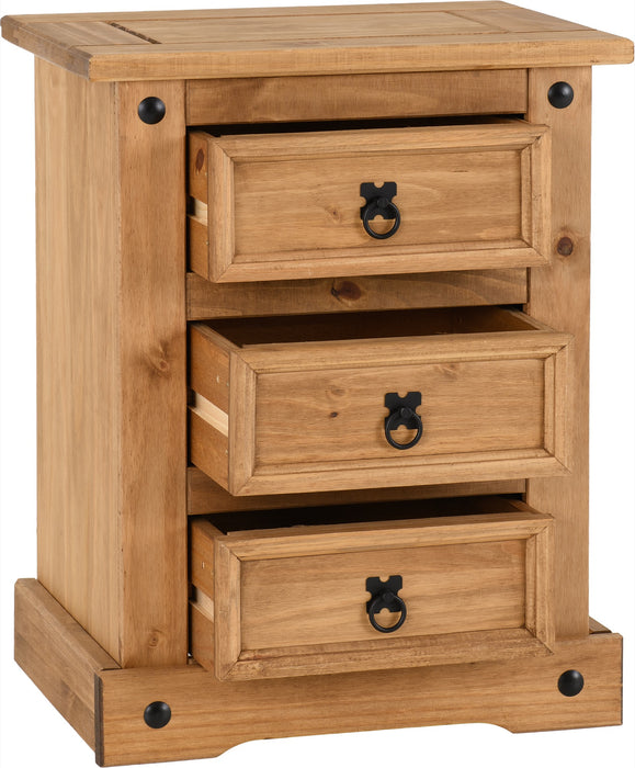 Corona 3 Drawer Bedside Chest Distressed Waxed Pine