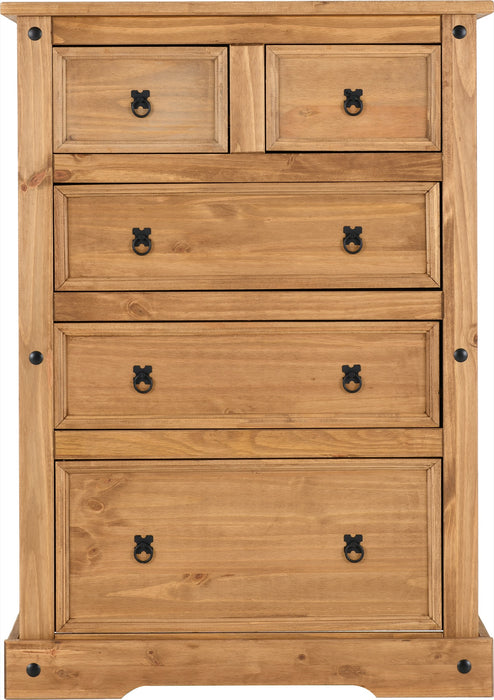Corona 3+2 Drawer Chest Distressed Waxed Pine