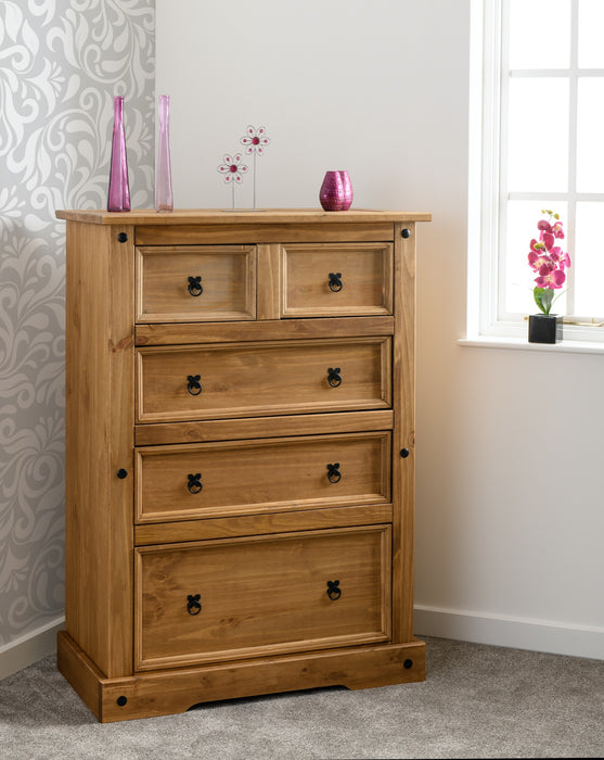 Corona 3+2 Drawer Chest Distressed Waxed Pine