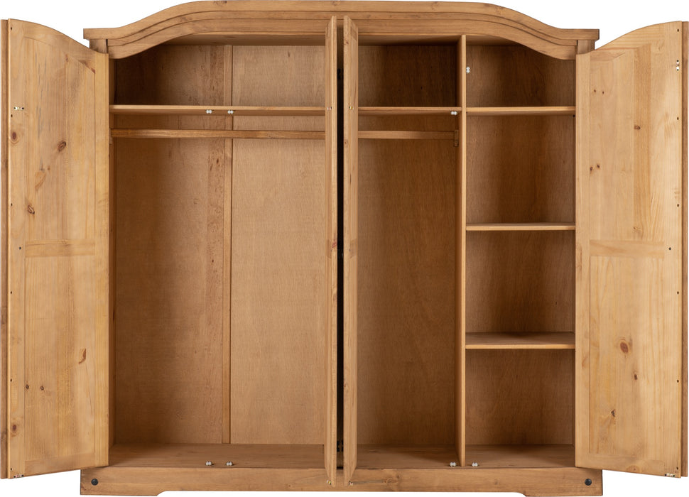 Corona 4 Door Wardrobe Distressed Waxed Pine
