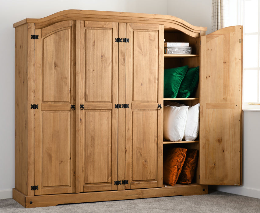 Corona 4 Door Wardrobe Distressed Waxed Pine