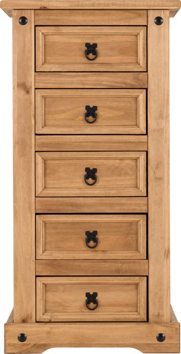 Corona 5 Drawer Narrow Chest Distressed Waxed Pine