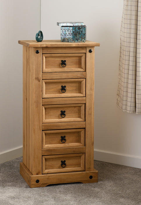 Corona 5 Drawer Narrow Chest Distressed Waxed Pine