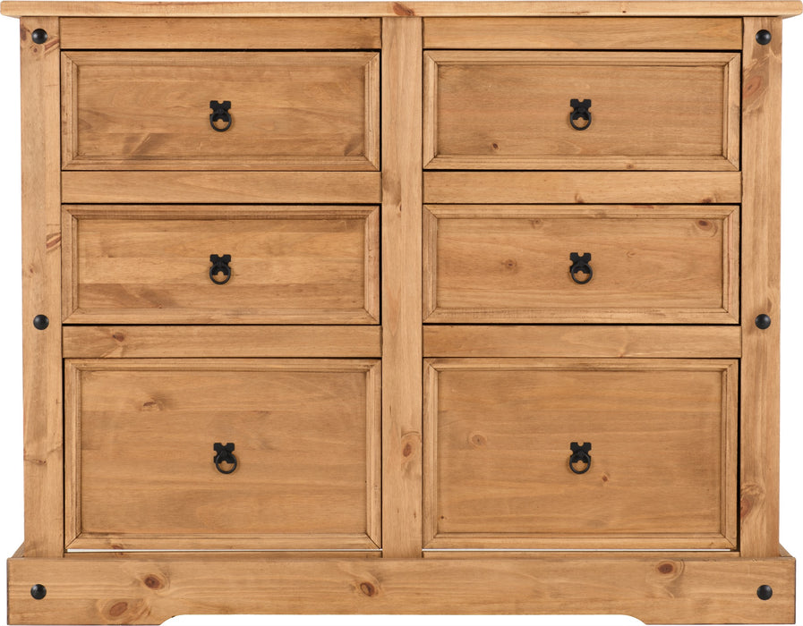 Corona 6 Drawer Chest Distressed Waxed Pine