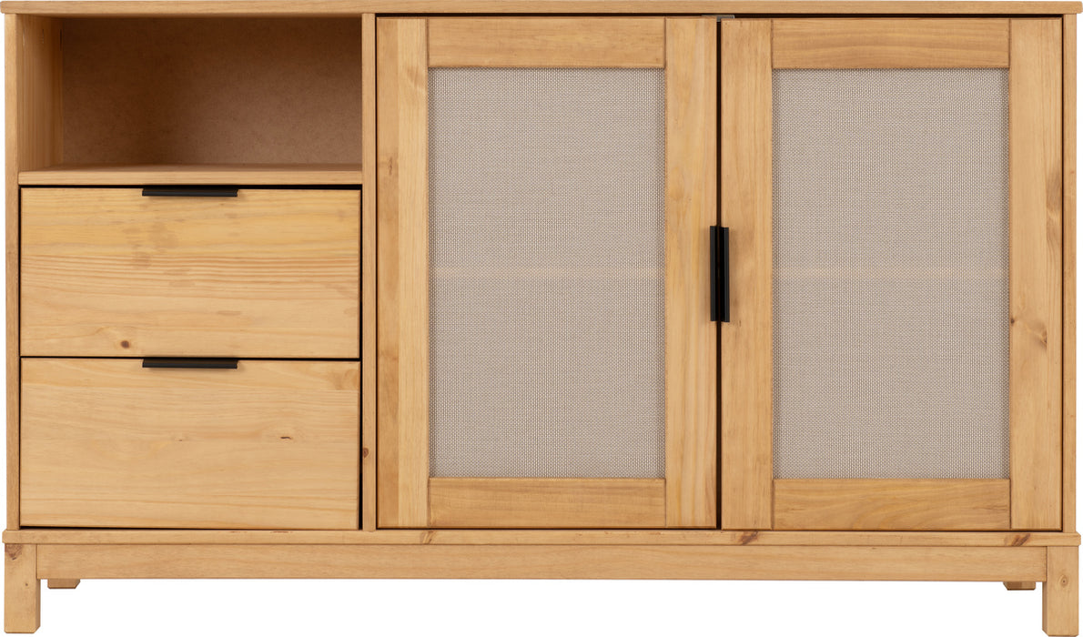 Corona Rattan 2 Door 2 Drawer Sideboard Distressed Wax Pine/Rattan Effect