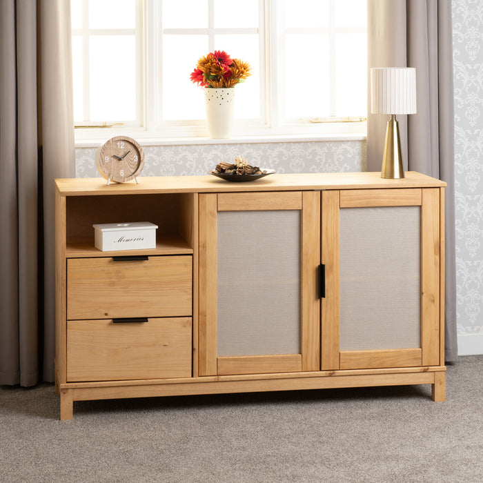 Corona Rattan 2 Door 2 Drawer Sideboard Distressed Wax Pine/Rattan Effect