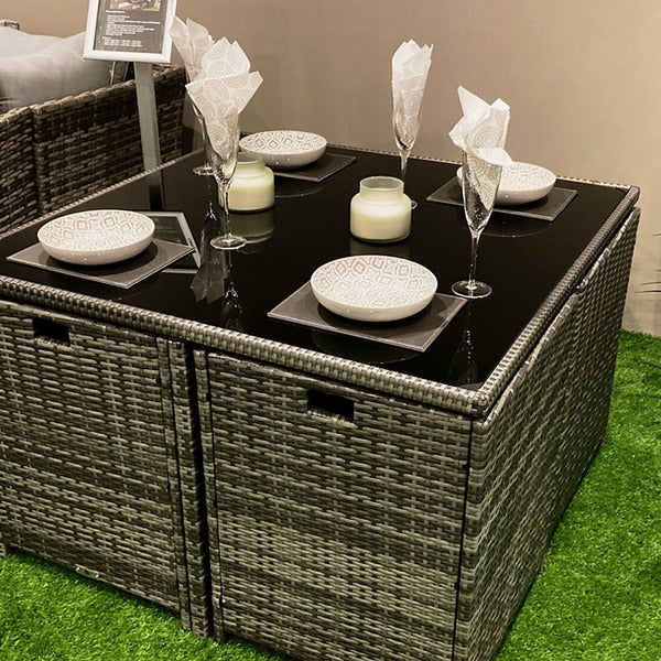 San Fernando Rattan Cube Garden Chair and Table Dining Set