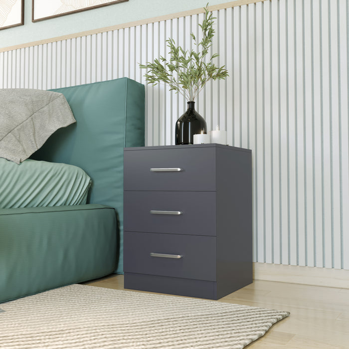 Dakota 3 Drawer Bedside Dark Grey