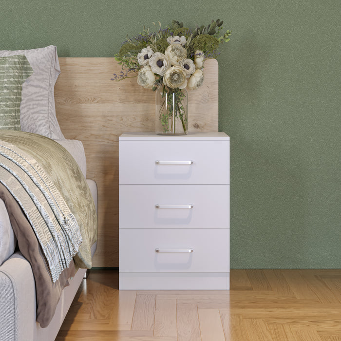 Dakota 3 Drawer Bedside White