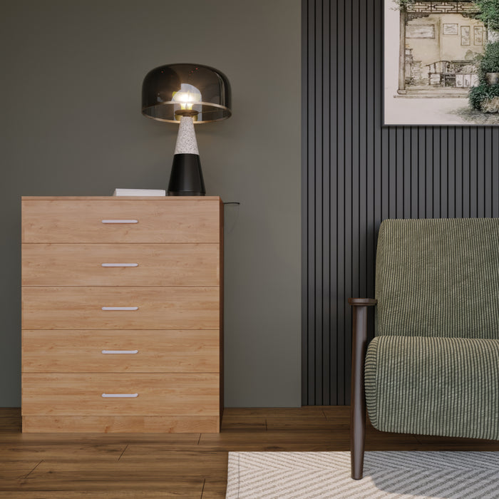 Dakota 5 Drawer Chest Oak Effect