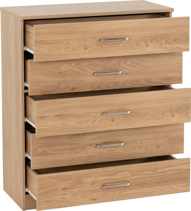 Dakota 5 Drawer Chest Oak Effect