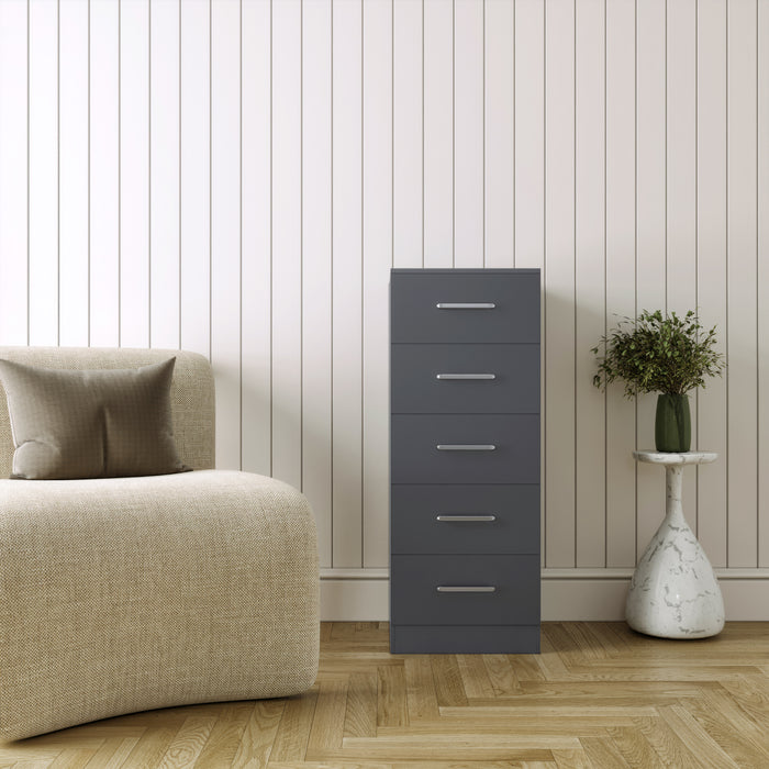 Dakota 5 Drawer Narrow Chest Dark Grey
