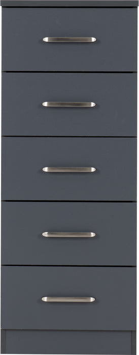 Dakota 5 Drawer Narrow Chest Dark Grey