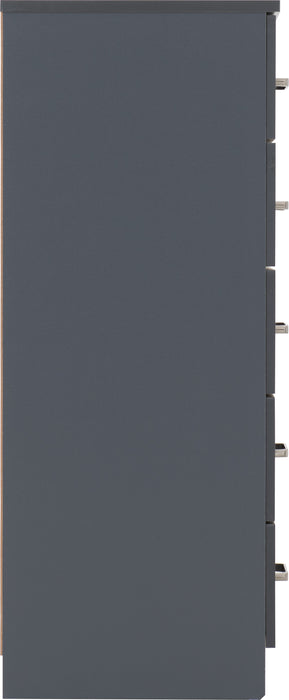 Dakota 5 Drawer Narrow Chest Dark Grey