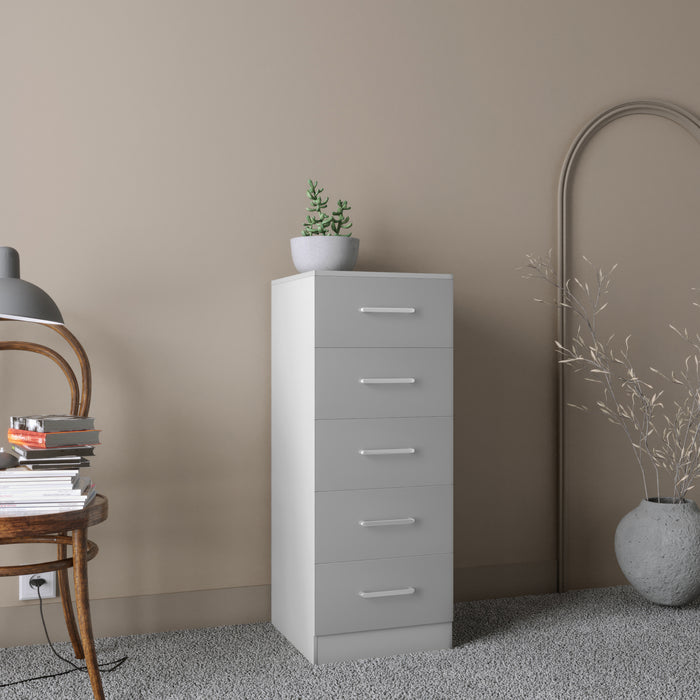 Dakota 5 Drawer Narrow Chest Light Grey