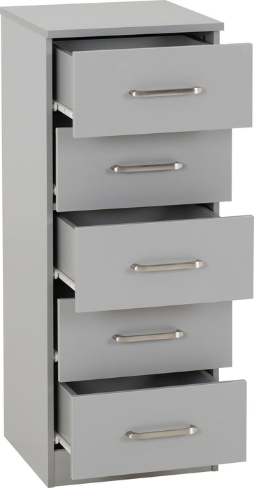 Dakota 5 Drawer Narrow Chest Light Grey