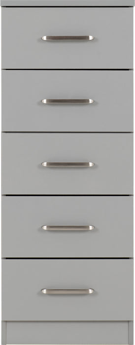 Dakota 5 Drawer Narrow Chest Light Grey