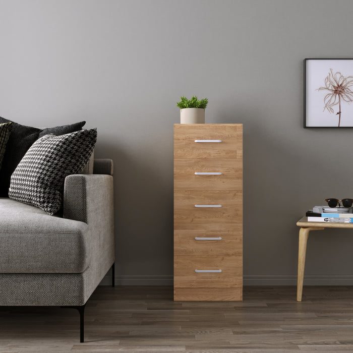 Dakota 5 Drawer Narrow Chest Oak Effect