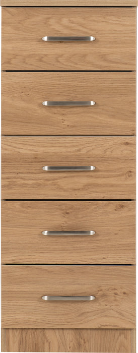 Dakota 5 Drawer Narrow Chest Oak Effect