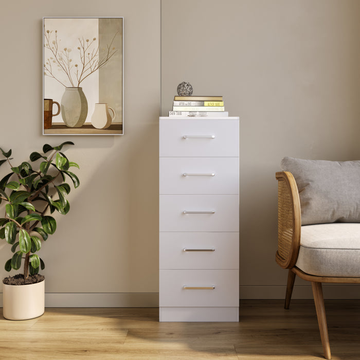 Dakota 5 Drawer Narrow Chest White