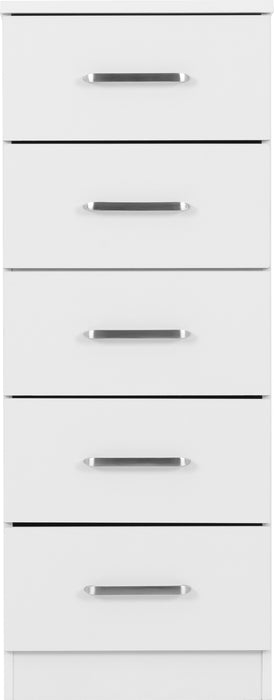 Dakota 5 Drawer Narrow Chest White