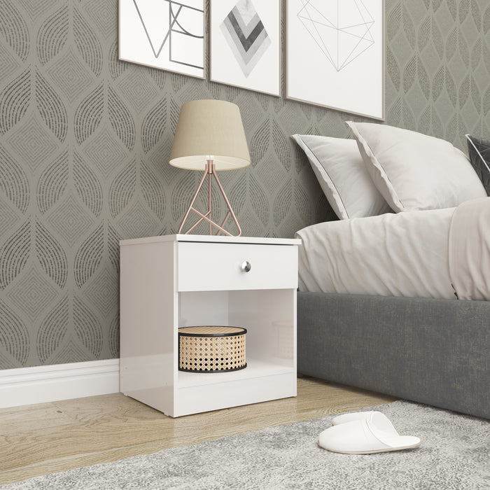 Denver 1 Drawer Bedside White Gloss