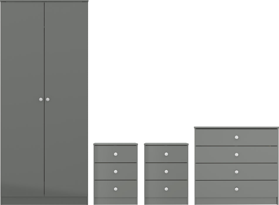 Denver 2 Door Wardrobe Bedroom Set Grey Gloss